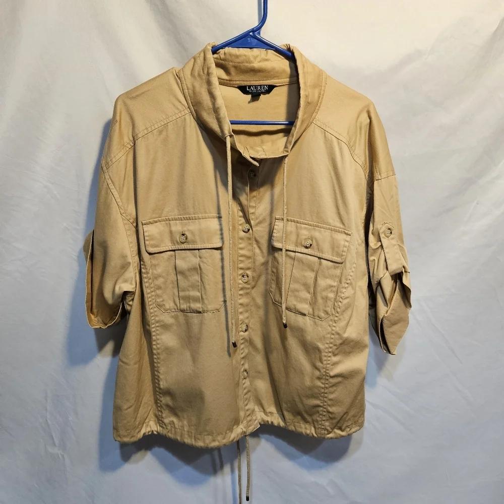 Ralph Lauren Womens Beige Khaki Cuff Sleeve Button Front Shirt Jacket Sz 18W - Picture 3 of 6
